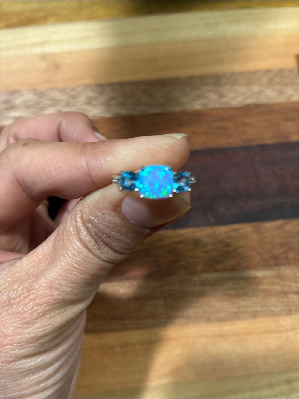 Zales Blue Opal and Blue Topaz Accent Ring - Picture 2 of 4